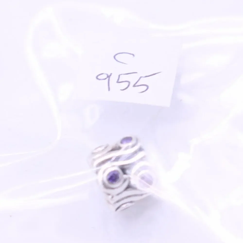 Authentic PANDORA Retired Ocean Wave with Purple CZ Charm